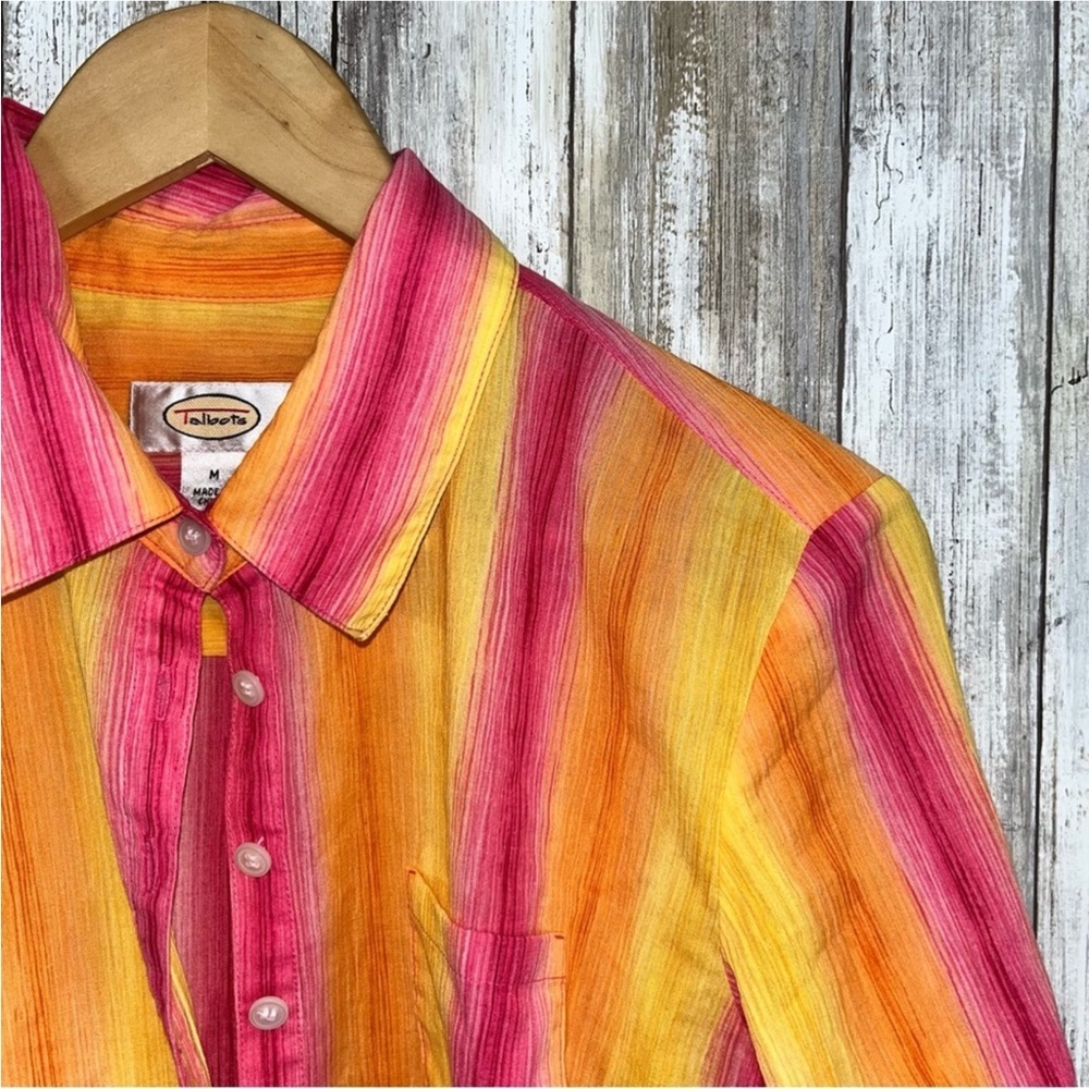 Talbots Yellow, Orange, & Pink Popover Blouse - Picture 4 of 5